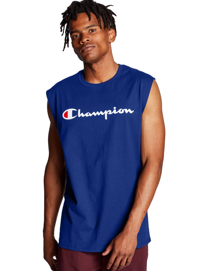 Camiseta Sin Manga Champion Hombre - Classic Jersey Script Logo ( Azules ) 3279104-PG